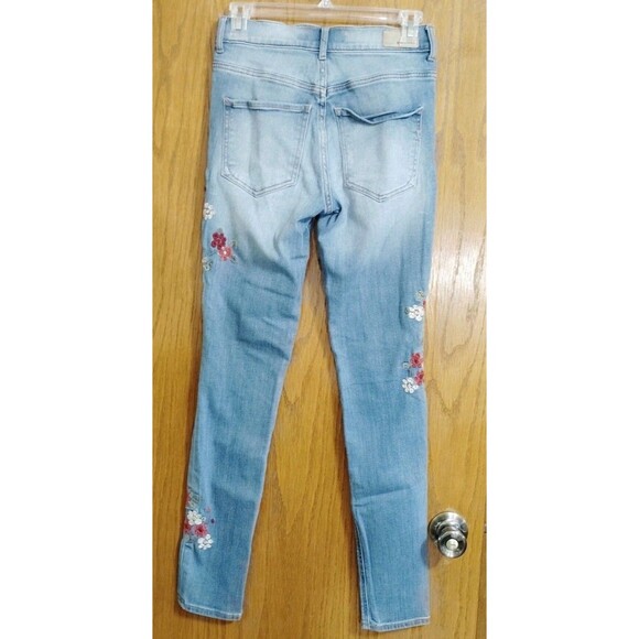Express 2R Jeans Blue Denim Floral Embroidery Festival Boho High Leggings - Picture 2 of 11